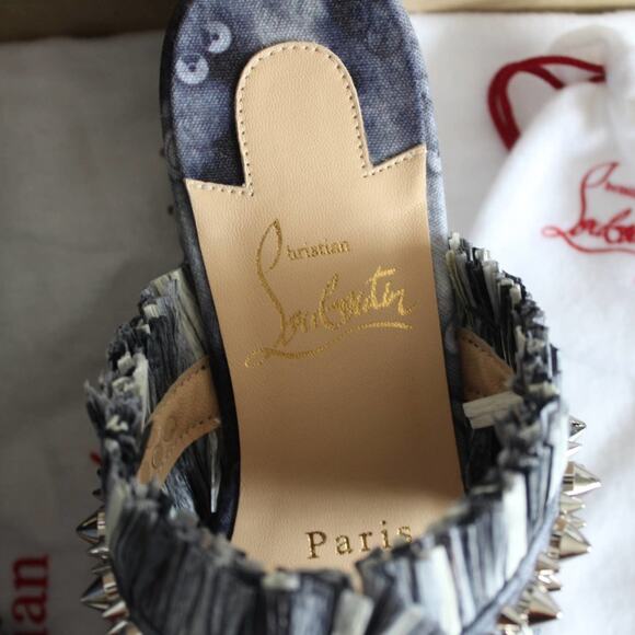 Christian Louboutin Tie-Dye Rafia Straw Flatform Slide Sandals - Picture 8 of 14